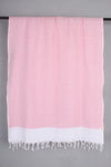 Handwoven Cotton White Stole with Pink Striped