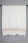Handwoven Cotton Off White Stole with Brown Striped