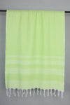 Handwoven Cotton Lime Green Stole with White Striped