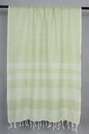 Handwoven Cotton Sage Green Stole with White Striped