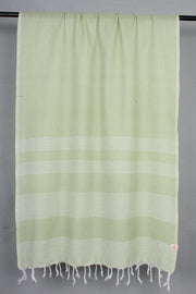 Handwoven Cotton Sage Green Stole with White Striped