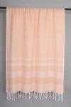 Handwoven Cotton Peach Stole with White Striped