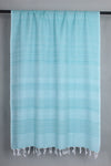 Handwoven Cotton Sea Green Stole with White Striped