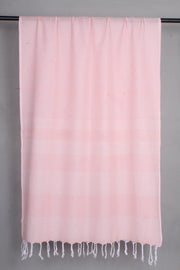 Handwoven Cotton Peach Stole with Off White Striped