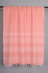 Handwoven Cotton Coral Stole with White Striped
