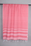 Handwoven Cotton Pink Stole with White Striped