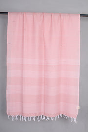 Handwoven Cotton Pink Stole with White Striped