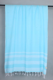Handwoven Cotton Sea Green Stole with White Striped