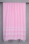 Handwoven Cotton Pink Stole with White Striped