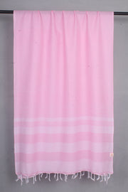 Handwoven Cotton Pink Stole with White Striped