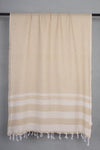 Handwoven Cotton Cream Stole with White Striped