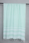 Handwoven Cotton Sea Green Stole with White Striped