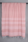 Handwoven Cotton Peach Stole with White Striped