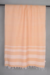 Handwoven Cotton Light Orange Stole with White Striped