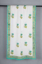 Handwoven Cotton Stole with Sanganeri Print