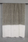 Handwoven Olive Grey & Off-White Tangaliya Weave Cotton Dupatta with Traditional Dot Motifs