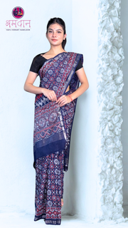 Handcrafted Blue Ajrakh Cotton Saree – A Timeless Expression of Indian Craftsmanship