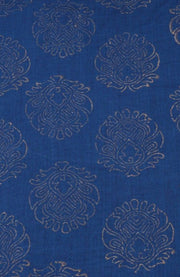 Blue and Yellow Printed Cotton Handloom Fabric