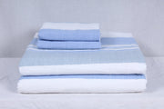 Carolina Blue, White and Sky Blue Striped Double Bedsheet