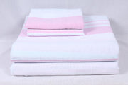 Blush Pink, Powder Grey and White Striped Double Bedsheet