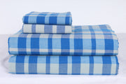 Blue and Off White Striped Check Double Bedsheet