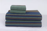 Blue, Brown and Green Striped Double Bedsheet