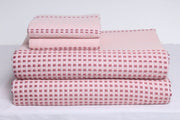 Peach and Maroon Beaded Striped Double Bedsheet