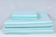Aqua Cyan and White Striped Double Bedsheet