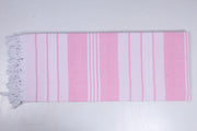 Khadi White and Pink Striped Single BedSheet