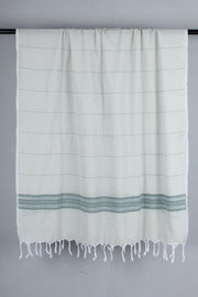 Celadon Green Gamchha with Pine Green Extra Weft Stripes