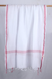 White Dobby Gamchha with Red Border and Stripes