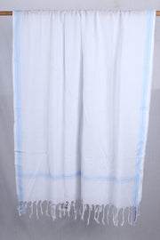 White Pin Striped Gamchha with Sky Blue Border and Stripes