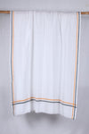 White Gamchha with Orange and Green Border and Stripes