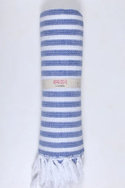 Bright Navy Blue and White Striped Ultra Soft Bath Towel