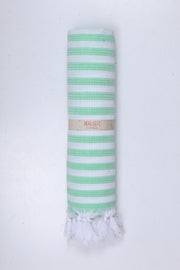 White Towel with Sea Green Stripes