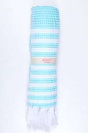Cyan and White Striped Ultra Soft Bath Towel