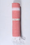Pastel Red Ultra Soft Bath Towel with White Stripes