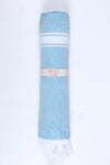 Cyan Blue Ultra Soft Bath Towel with White Stripes