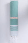 Green Ultra Light Travel Towel with White Stripes