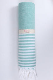 Green Ultra Light Travel Towel with White Stripes