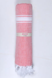 Pastel Red Ultra Soft Bath Towel with White Stripes