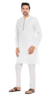 Ghost White Full Sleeves Long Kurta with Luppi Button