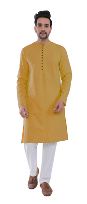 Ochre Brown Full Sleeves Long Kurta with Luppi Button