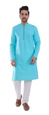Aqua Blue Full Sleeves Long Kurta with Luppi Button