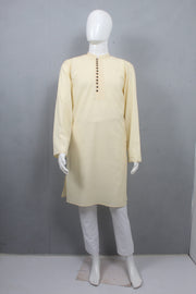 Yellow Full Sleeves Long Kurta with Luppi Button