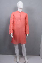 Red Full Sleeves Long Kurta with Luppi Button