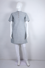 Grey and White Space Dyed Half Sleeves Long Kurta