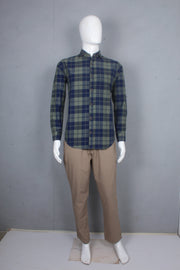 Blue and Green Striped Check Full Shirt