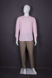 Baby Pink Lenen Mandarin Collar Full Shirt