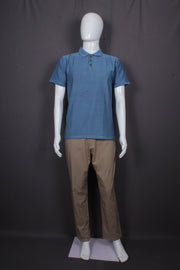 Blue Self Stripes Polo T-Shirt